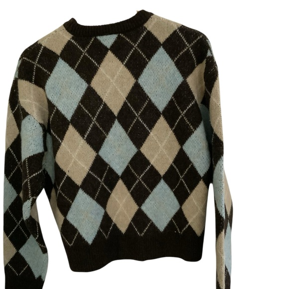 Zara Argyle Crew Neck Sweater - Black, Light Blue, and Cream - Picture 2 of 6